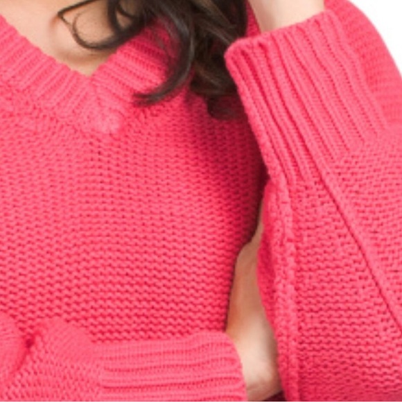 NWT FREE PEOPLE alli V neck chunky oversized sweater strawberry spritz size L - Picture 7 of 11